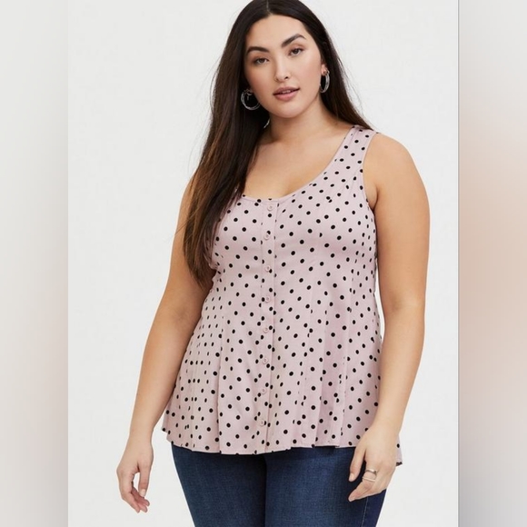 torrid Tops - Torrid Pink Polka Dot Fit And Flare Stretch Challis Button-Front Tank Size 4